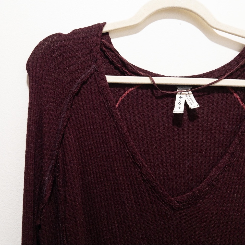 Free People We the Free Laguna Burgundy Thermal Long Sleeve Top - Picture 5 of 7